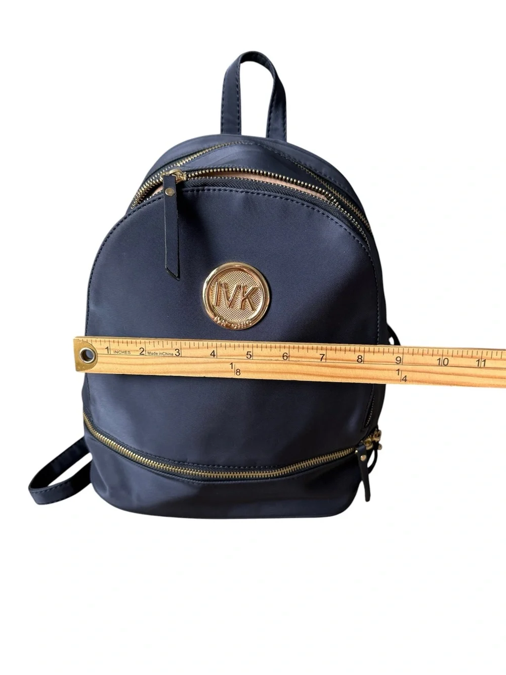Unbranded Navy MK Logo Backpack with Gold-Tone Accents